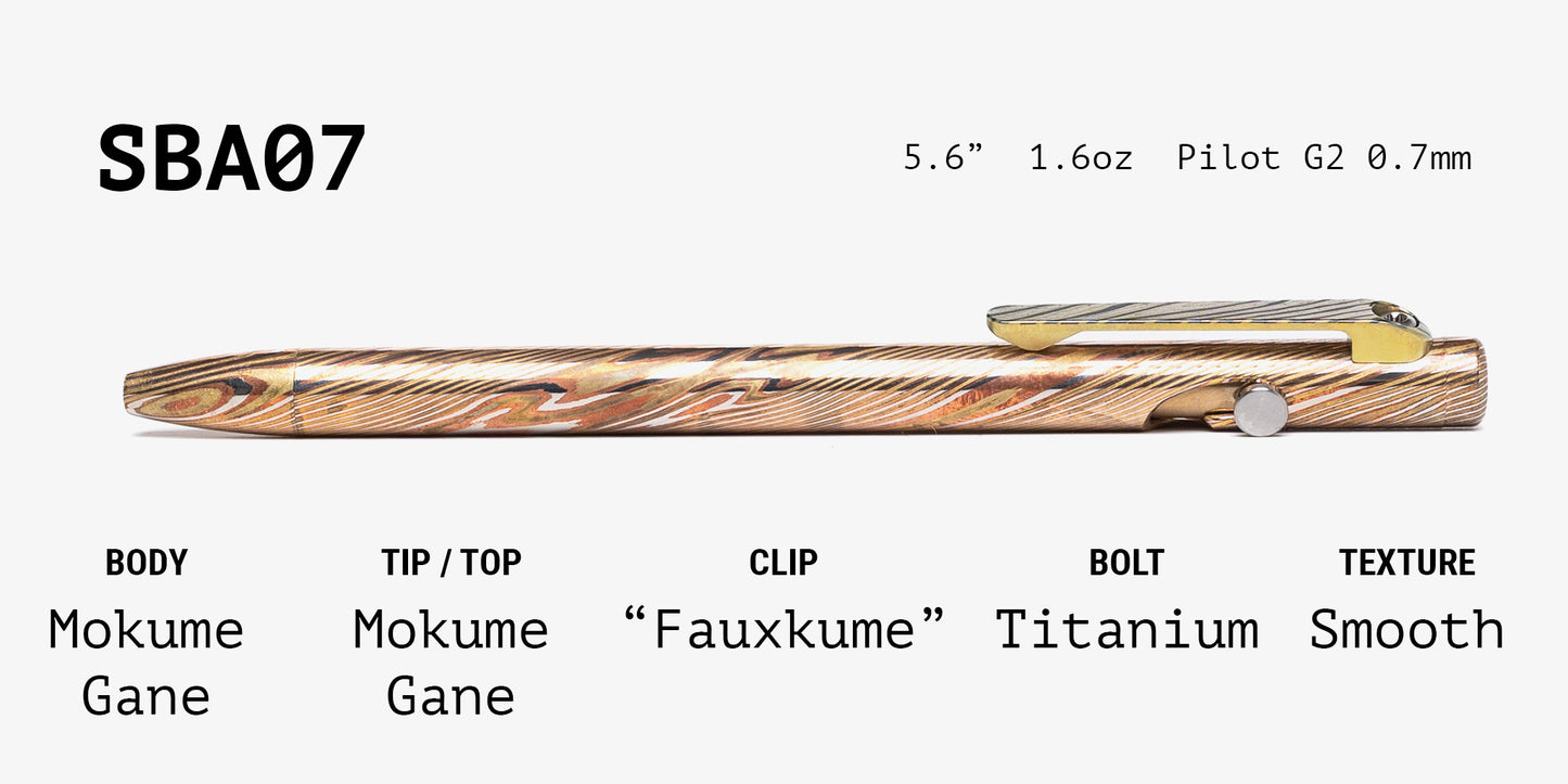 Full Mokume Gane Slim Bolt Action Pen