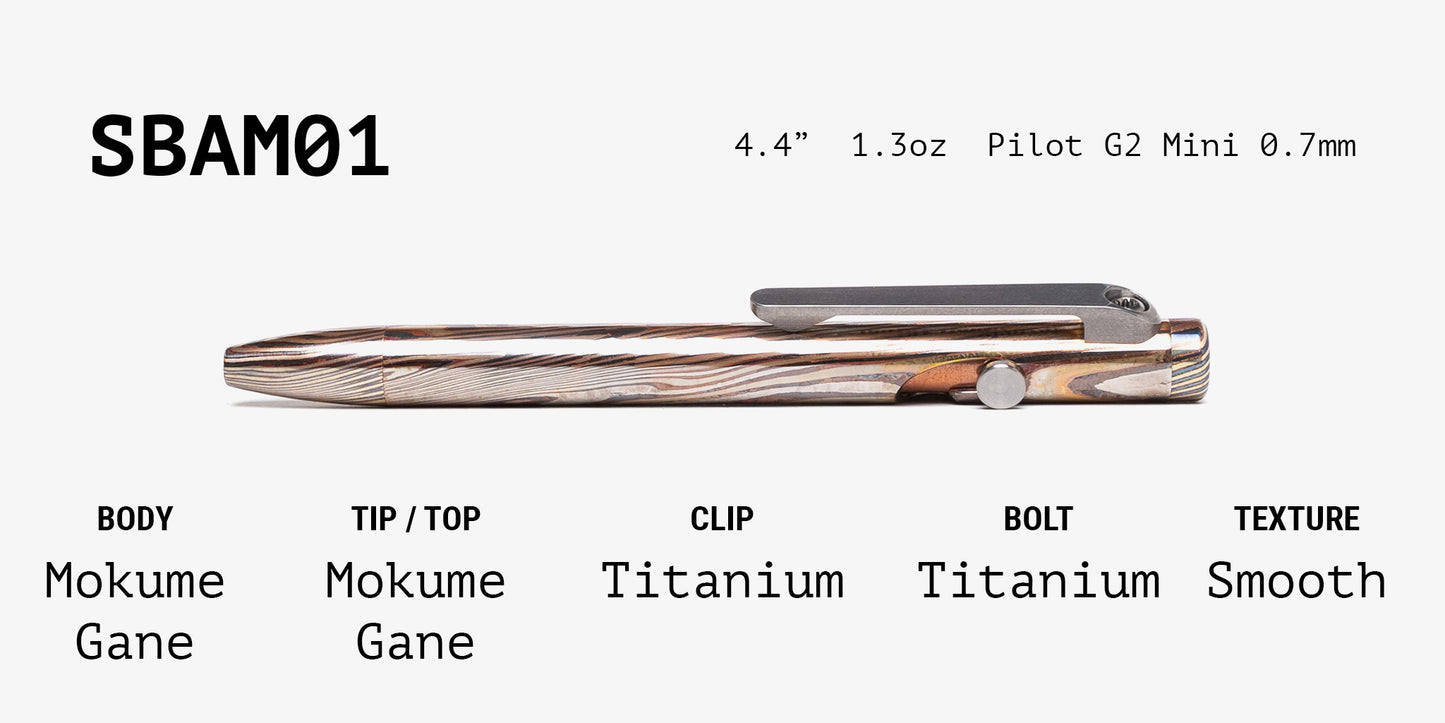 Full Mokume Gane Slim Bolt Action Pen